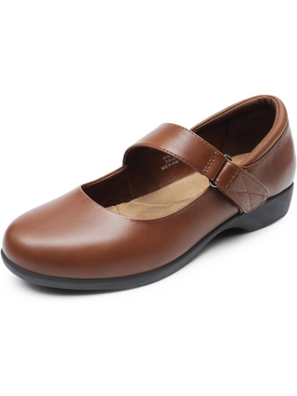 Dream Pairs Women's Brown Round Toe Adjustable Ankle Strap Mary Jane Flats